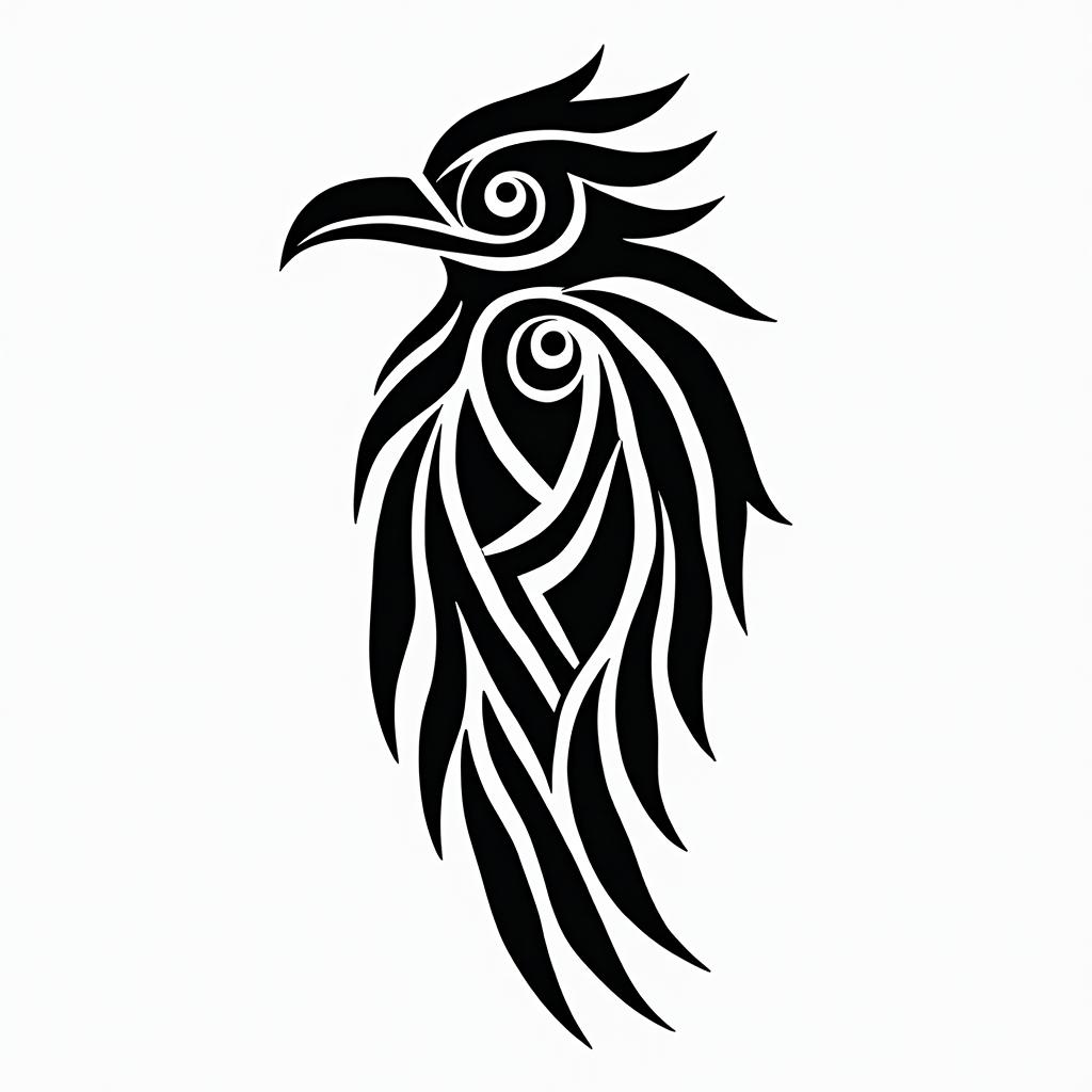 Crowin tribal tattoo style, featuring bold and black geometric shapes, curved lines, intertwine and flow seamlessly, creating a powerful and symbolic design, polynesian and maori styles