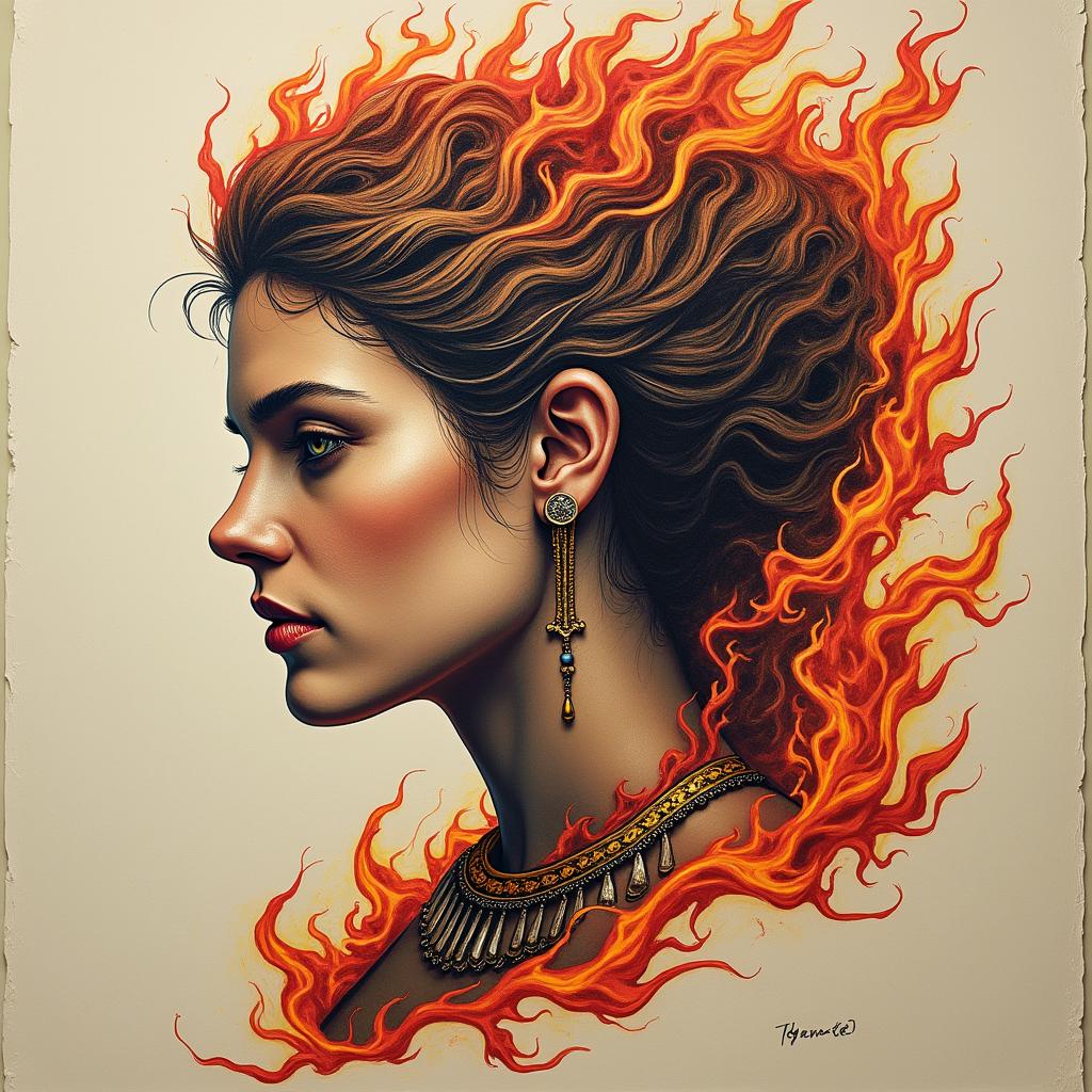 Athena, the goddess of war, firehigly detailed tattoo - Variation 66