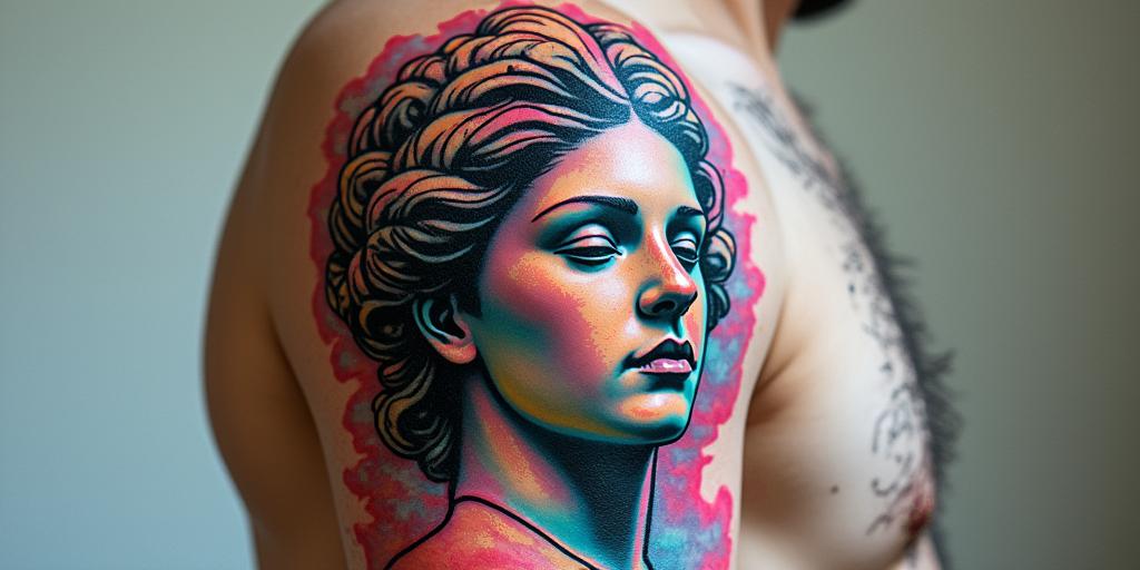 James brian Deguit,June 5, 1987,Gemini..year of the rabbit..in distorted and fragmented tattoo design, featuring a classical statue bust, in a glitch art style with vibrant, overlapping colors of cyan, magenta, and yellow, creating a digital distortion effect - Variation 3