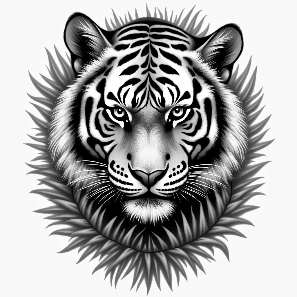 Tiger with intense eyes in a junglehigly detailed tattoo - Variation 18