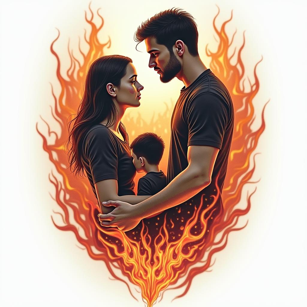 Family over everythingin flame tattoo style showcasing fiery elements with dynamic flame patterns, glowing effect of flames, natural colors - Variation 4