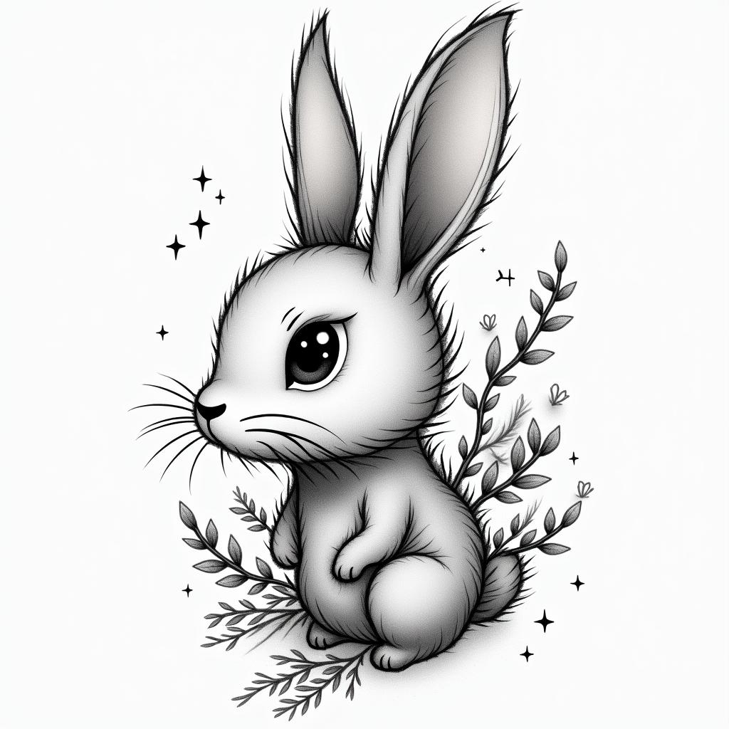 Year of the rabitin japanese style tattoo, detailed tattoo, traditional japanese culture tattoo, mythology, 8k - Variation 3