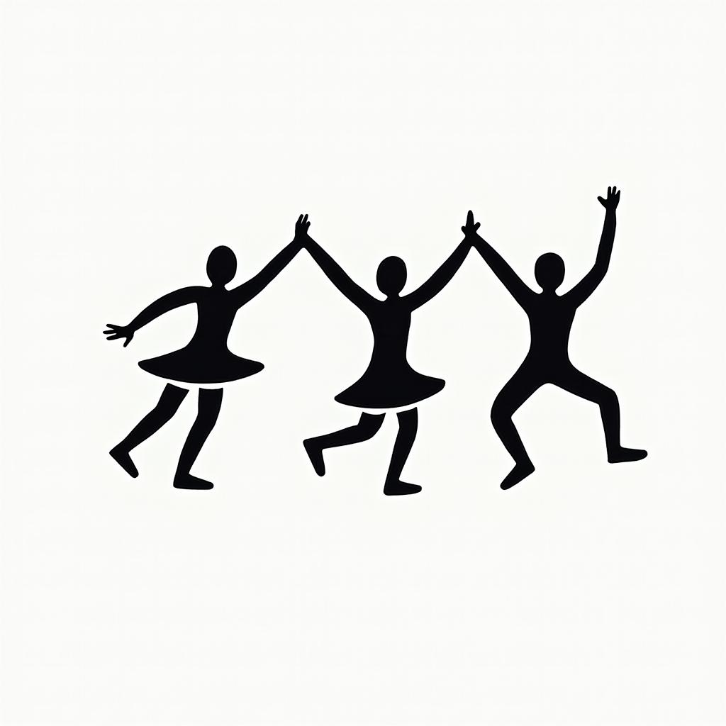 Piruabstract dancing figures in Keith Haring style, featuring bold black outlines and solid color fills, figures posed in dynamic and playful dance movements, minimalist design - Variation 2