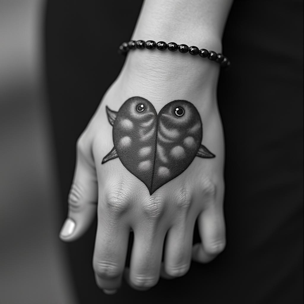 Five babies birds on a hearthigly detailed tattoo - Variation 6