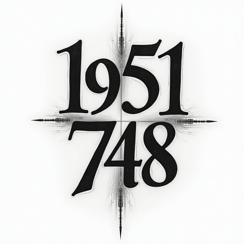 Design an abstract numerical tattoo incorporating 1951, 1974, & 1978higly detailed tattoo - Variation 5