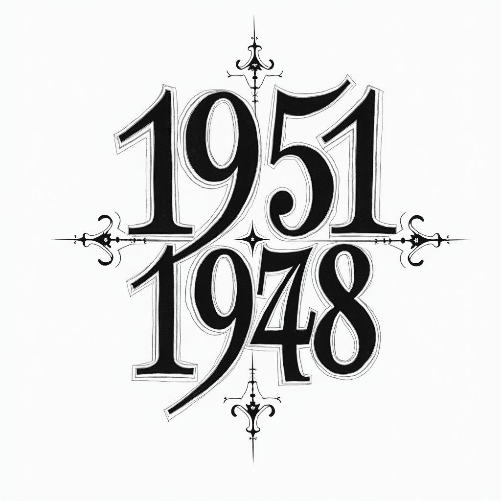 Design an abstract numerical tattoo incorporating 1951, 1974, & 1978higly detailed tattoo - Variation 6