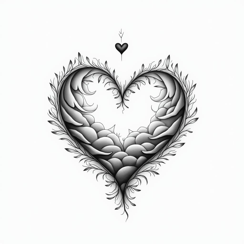 Everything is possiblein Modest style tattoo, featuring soft, delicate line work with simple and meaningful symbols, gentle waves, a heart, evoking a sense of serenity and grace,