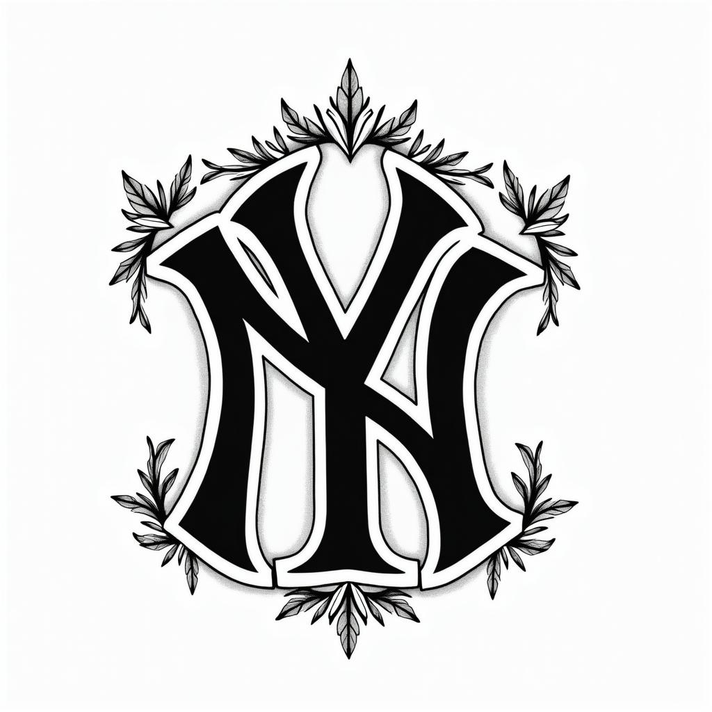 New York Yankees emblemin authentic tattoo style, incorporating traditional modifications, bold black outlines, solid color fills, featuring classic authentic elements - Variation 2