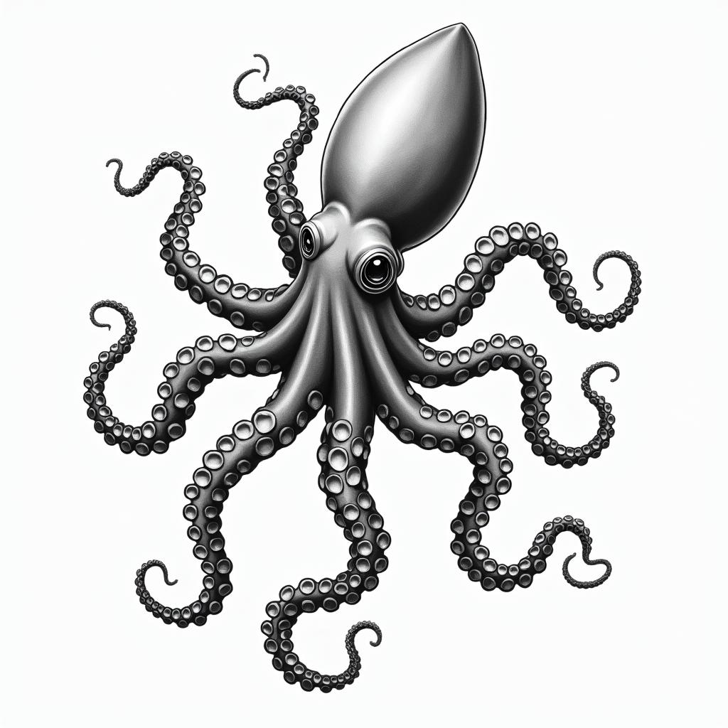 A giant squid crossed with a octopusin new school tattoo, pop culture, modern, detailed tattoo, illustrative - Variation 8
