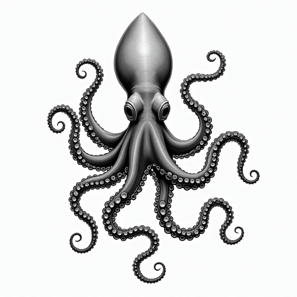 A giant squid crossed with a octopusin new school tattoo, pop culture, modern, detailed tattoo, illustrative - Variation 6