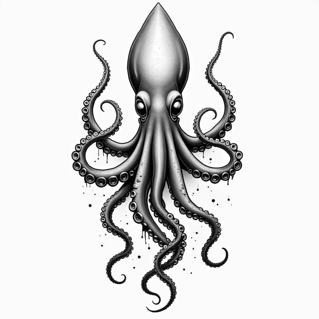 A giant squid crossed with a octopusin new school tattoo, pop culture, modern, detailed tattoo, illustrative - Variation 7