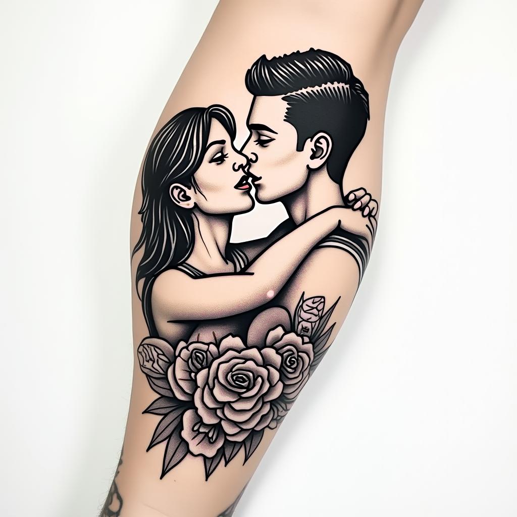 I want a tattoo on my wrist, I would like it to be a couples tattoo, minimalistic, modern.in pop art style tattoo, featuring bold and vibrant colors, exaggerated outlines, iconic imagery, inspired by comic books and speech bubbles, comic book characters, retro pop culture - Variation 3