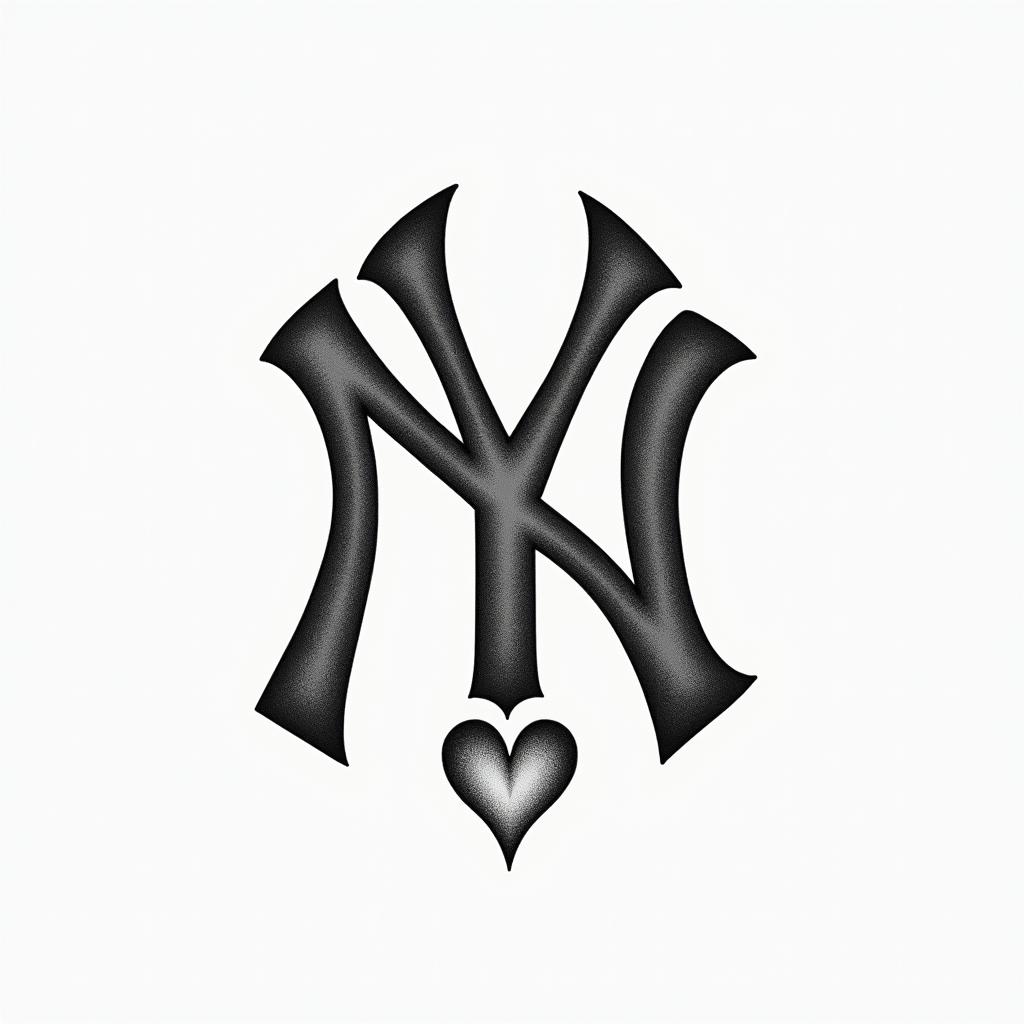 New York Yankees emblemin Modest style tattoo, featuring soft, delicate line work with simple and meaningful symbols, gentle waves, a heart, evoking a sense of serenity and grace,