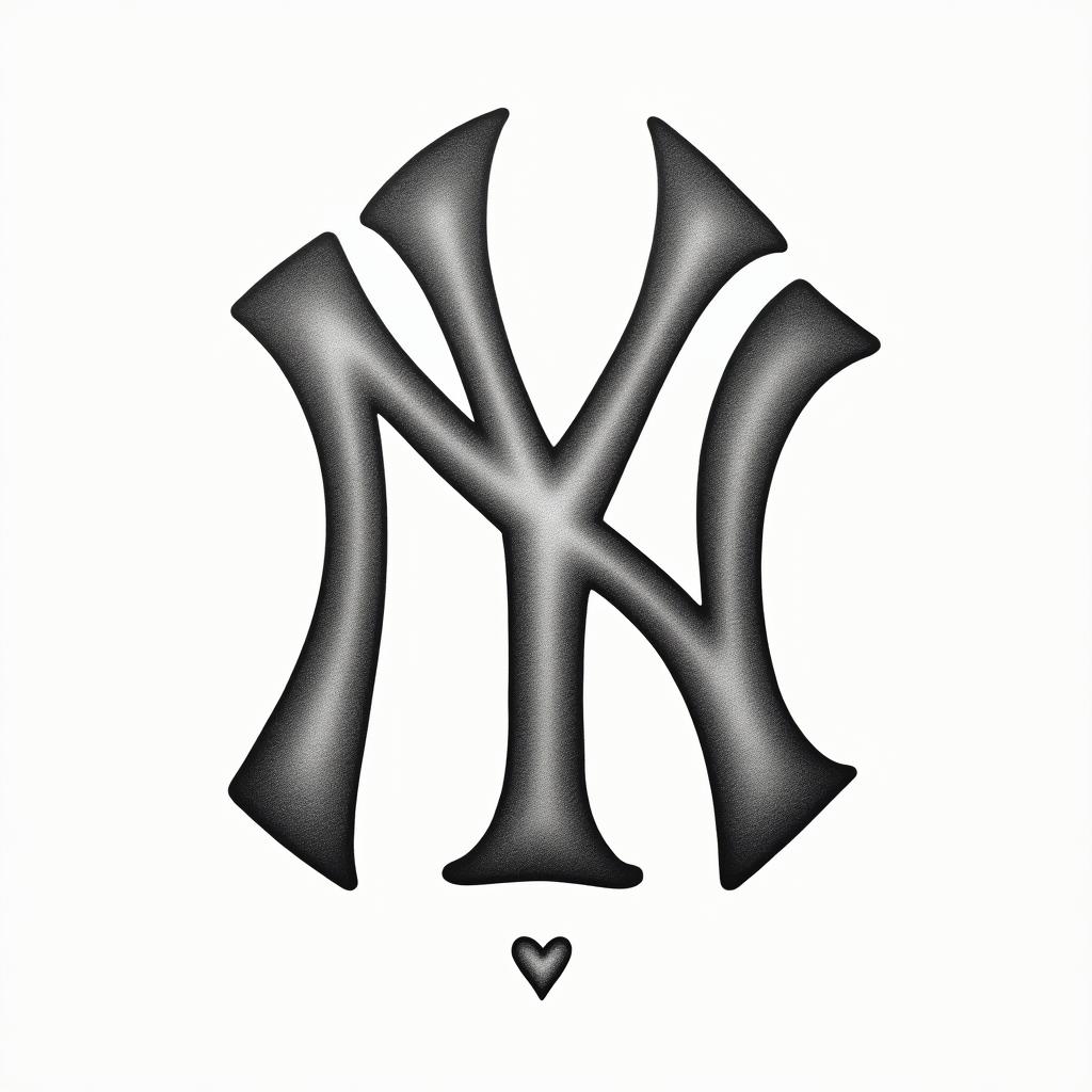 New York Yankees emblemin Modest style tattoo, featuring soft, delicate line work with simple and meaningful symbols, gentle waves, a heart, evoking a sense of serenity and grace, - Variation 3