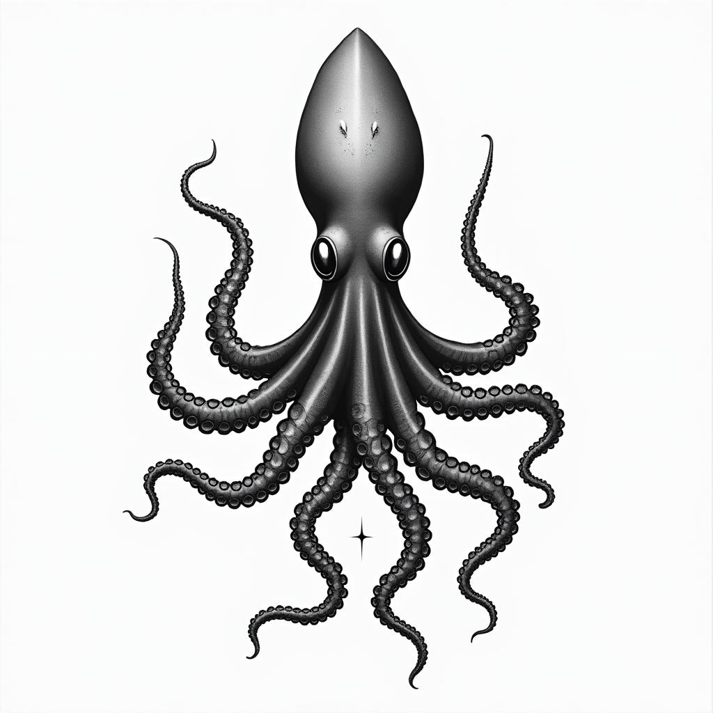 A giant squid crossed with a octopusin new school tattoo, pop culture, modern, detailed tattoo, illustrative