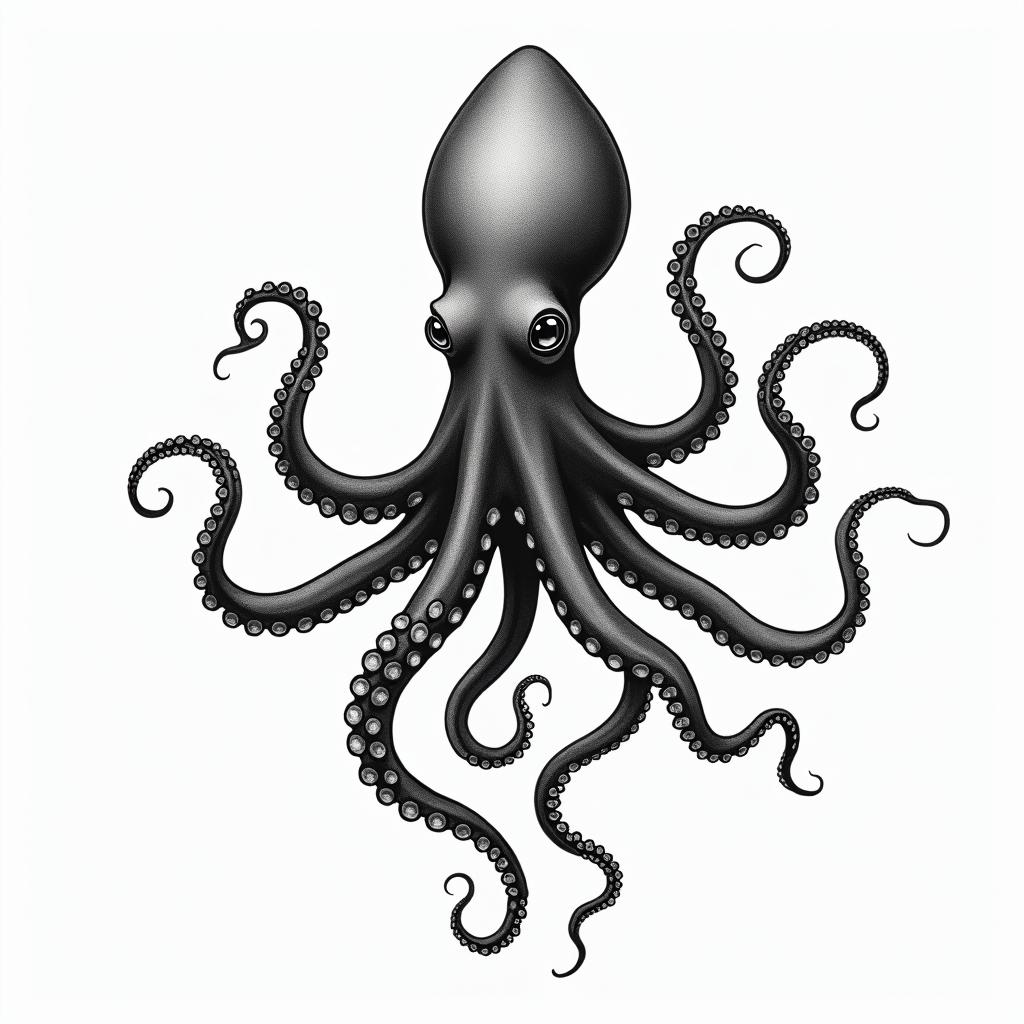 A giant squid crossed with a octopusin new school tattoo, pop culture, modern, detailed tattoo, illustrative - Variation 2