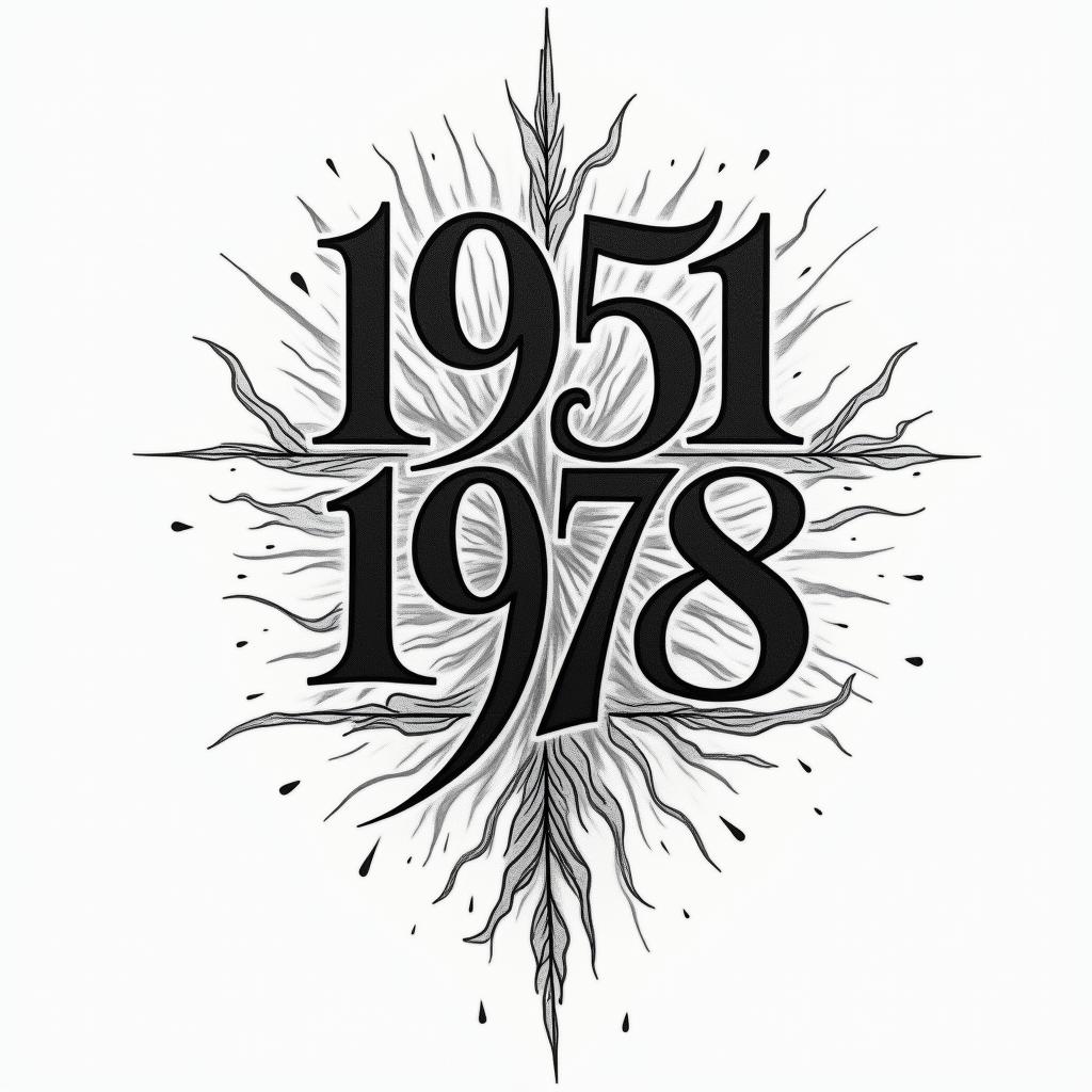 Design an abstract numerical tattoo incorporating 1951, 1974, & 1978higly detailed tattoo - Variation 4