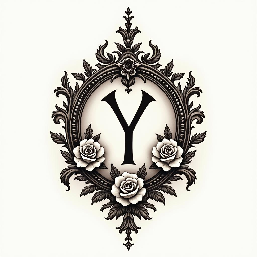 New York Yankees emblemin victorian style tattoo, featuring vintage and elegant elements, ornate frames, roses, antique, sepia-toned color scheme - Variation 3