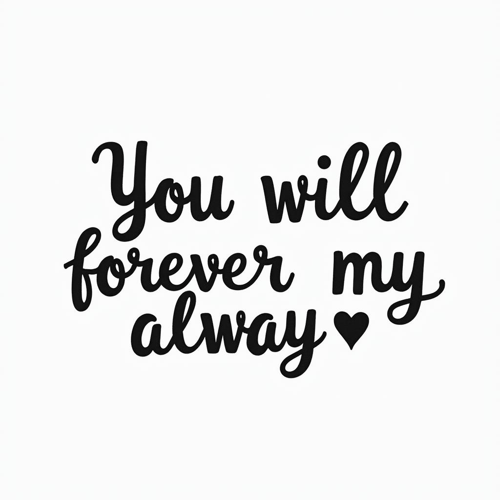 You will forever be my always ♡text-based tattoo, japanese font ultra-realistic, perfectly placed, high-quality font design, photo-realistic shading, 8k, high quality, finely detailed typograph - Variation 3