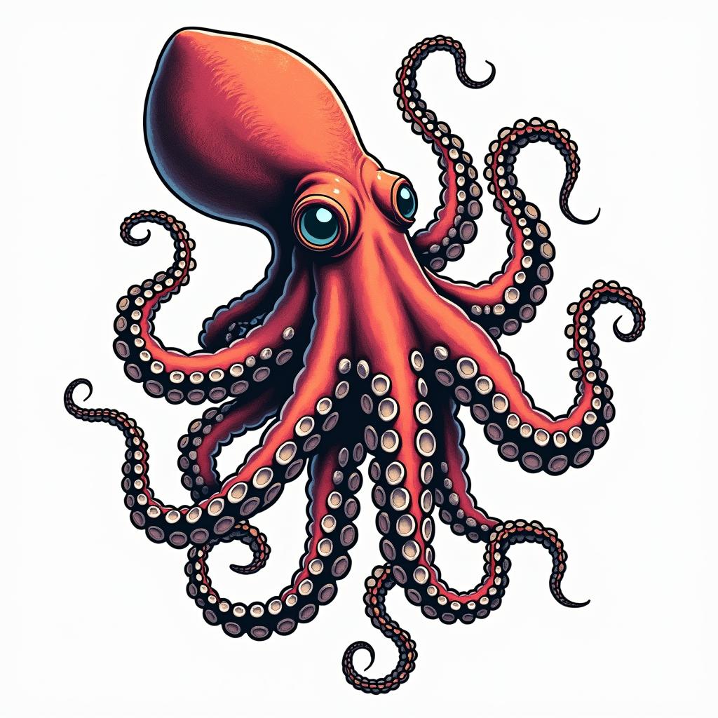 Octopus x jellyfishin pop art style tattoo, featuring bold and vibrant colors, exaggerated outlines, iconic imagery, inspired by comic books and speech bubbles, comic book characters, retro pop culture - Variation 2