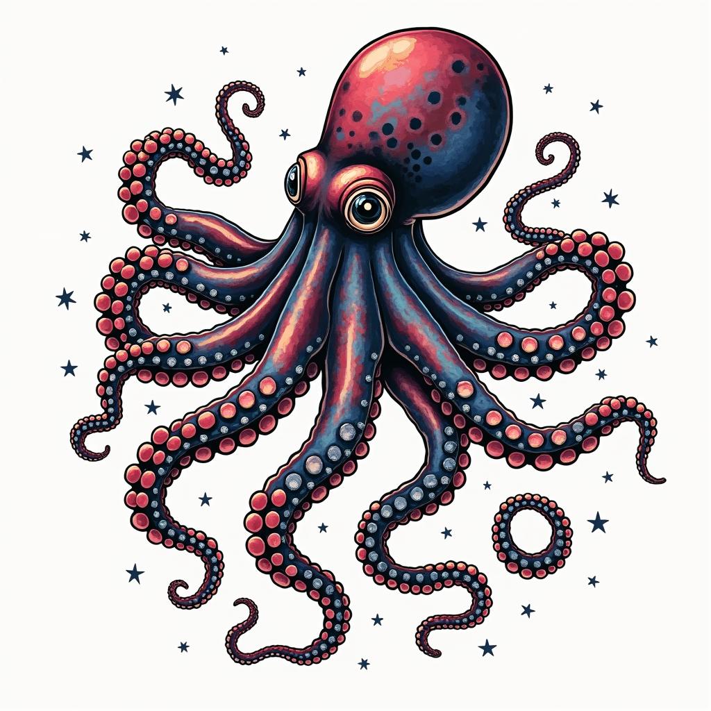 Octopus x jellyfishin pop art style tattoo, featuring bold and vibrant colors, exaggerated outlines, iconic imagery, inspired by comic books and speech bubbles, comic book characters, retro pop culture - Variation 3