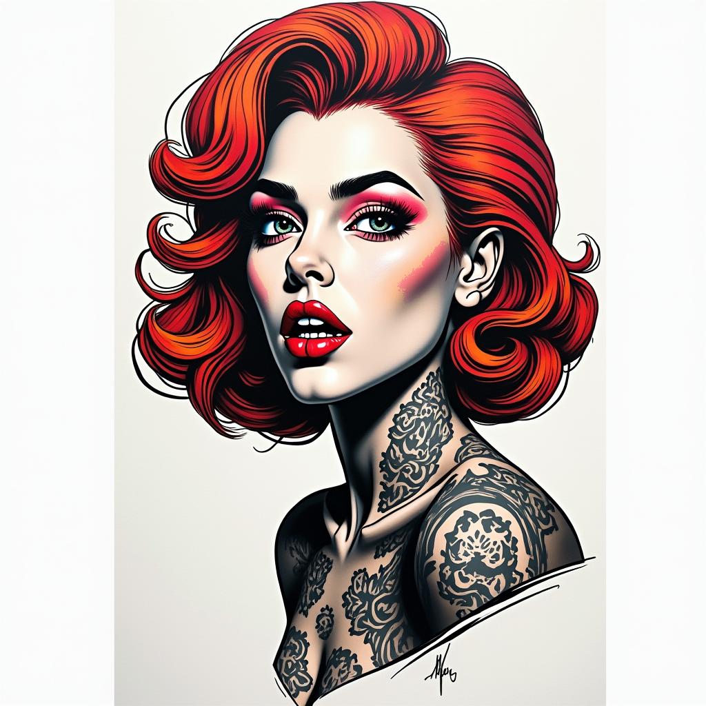 18, pounds, Maria Nikelly, Fortaleza Cearáin pop art style tattoo, featuring bold and vibrant colors, exaggerated outlines, iconic imagery, inspired by comic books and speech bubbles, comic book characters, retro pop culture - Variation 4