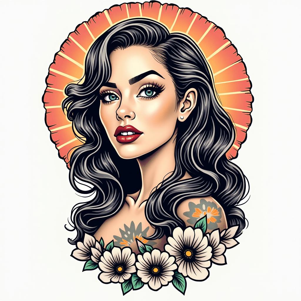 18, pounds, Maria Nikelly, Fortaleza Cearáin pop art style tattoo, featuring bold and vibrant colors, exaggerated outlines, iconic imagery, inspired by comic books and speech bubbles, comic book characters, retro pop culture - Variation 3