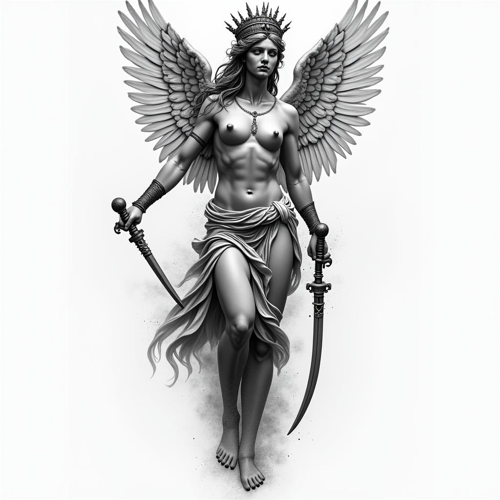 Athena, the goddess of war, firehigly detailed tattoo - Variation 63