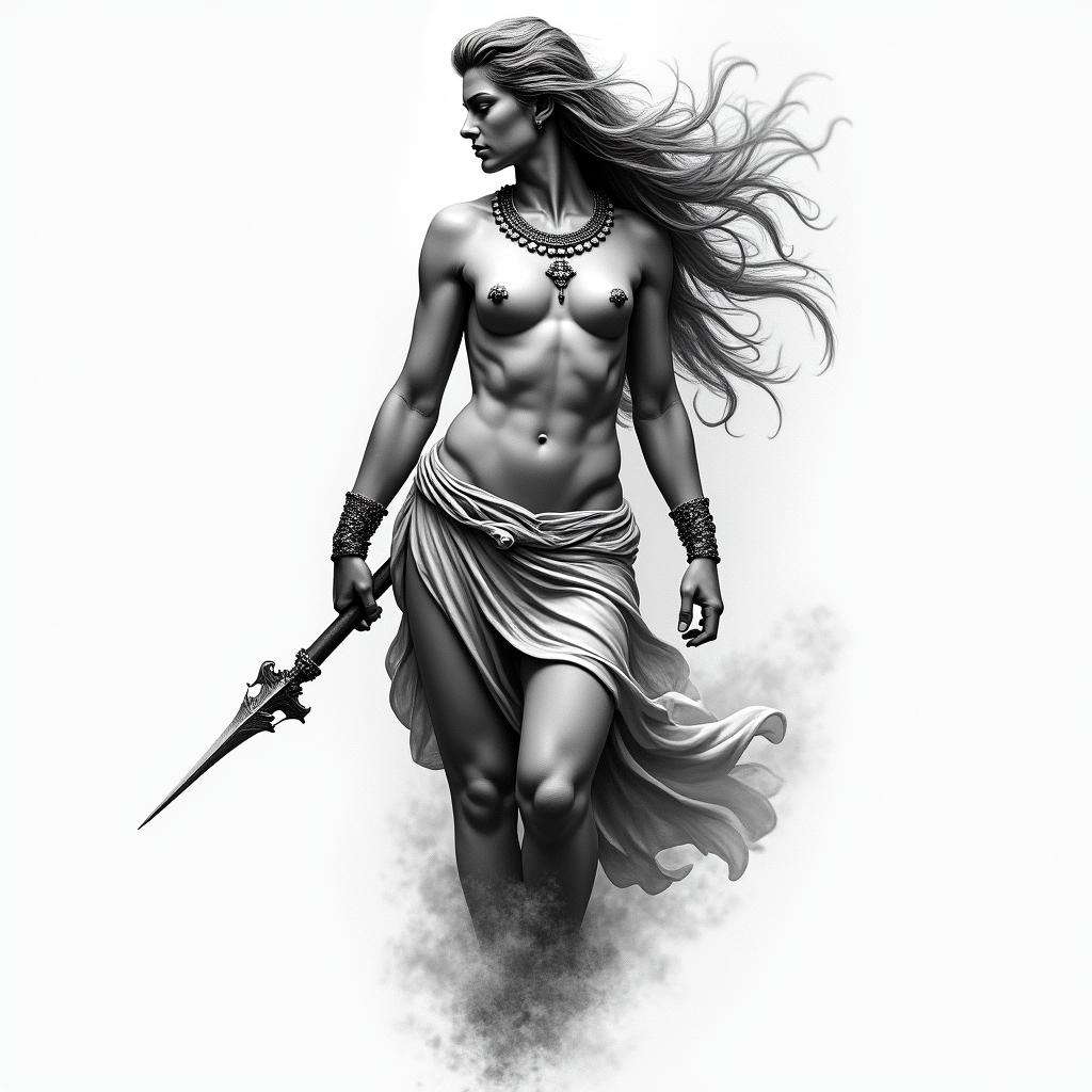 Athena, the goddess of war, firehigly detailed tattoo - Variation 61