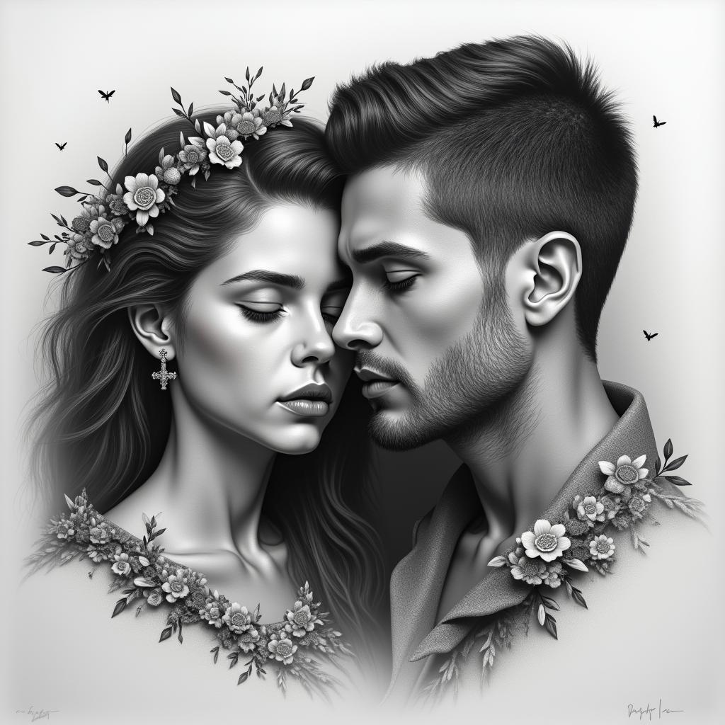 I want a tattoo for my children. Their names are Azalea and Robert. I want it black and grey. Medium in size and located on my arm. I would also like it to be a religious style.in realism tattoo style, featuring a highly detailed, lifelike, capturing every detail, photorealistic, ultra realistic, intricate shading, smooth and sharp,   - Variation 3