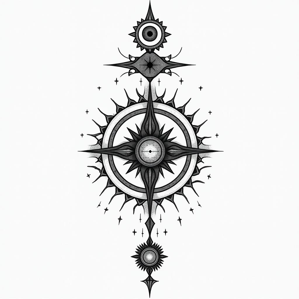 In memory of Sister and Mumin spiritual symbols tattoo style, featuring an intricate design incorporating elements, Hamsa hand, third eye, minimalist composition - Variation 4