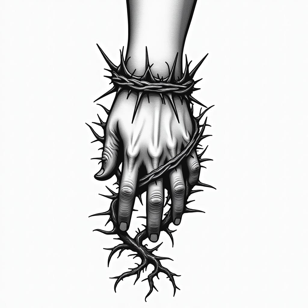 crown of thorn bracelet around wristin authentic tattoo style, incorporating traditional modifications, bold black outlines, solid color fills, featuring classic authentic elements - Variation 3
