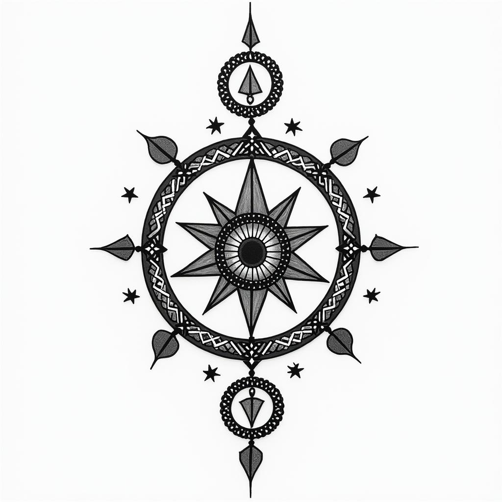 In memory of Sister and Mumin spiritual symbols tattoo style, featuring an intricate design incorporating elements, Hamsa hand, third eye, minimalist composition - Variation 1