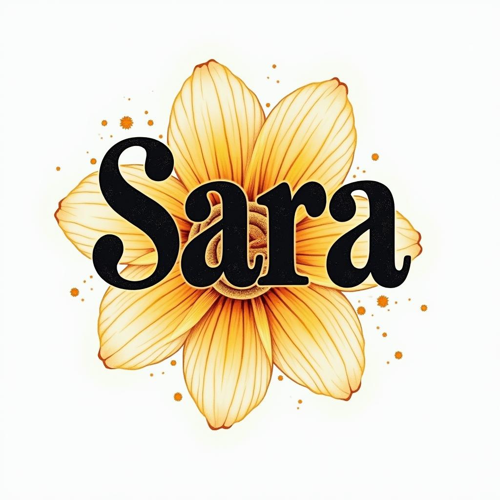 Name SARA with honeybee backgroundtext-based tattoo, japanese font ultra-realistic, perfectly placed, high-quality font design, photo-realistic shading, 8k, high quality, finely detailed typograph - Variation 4