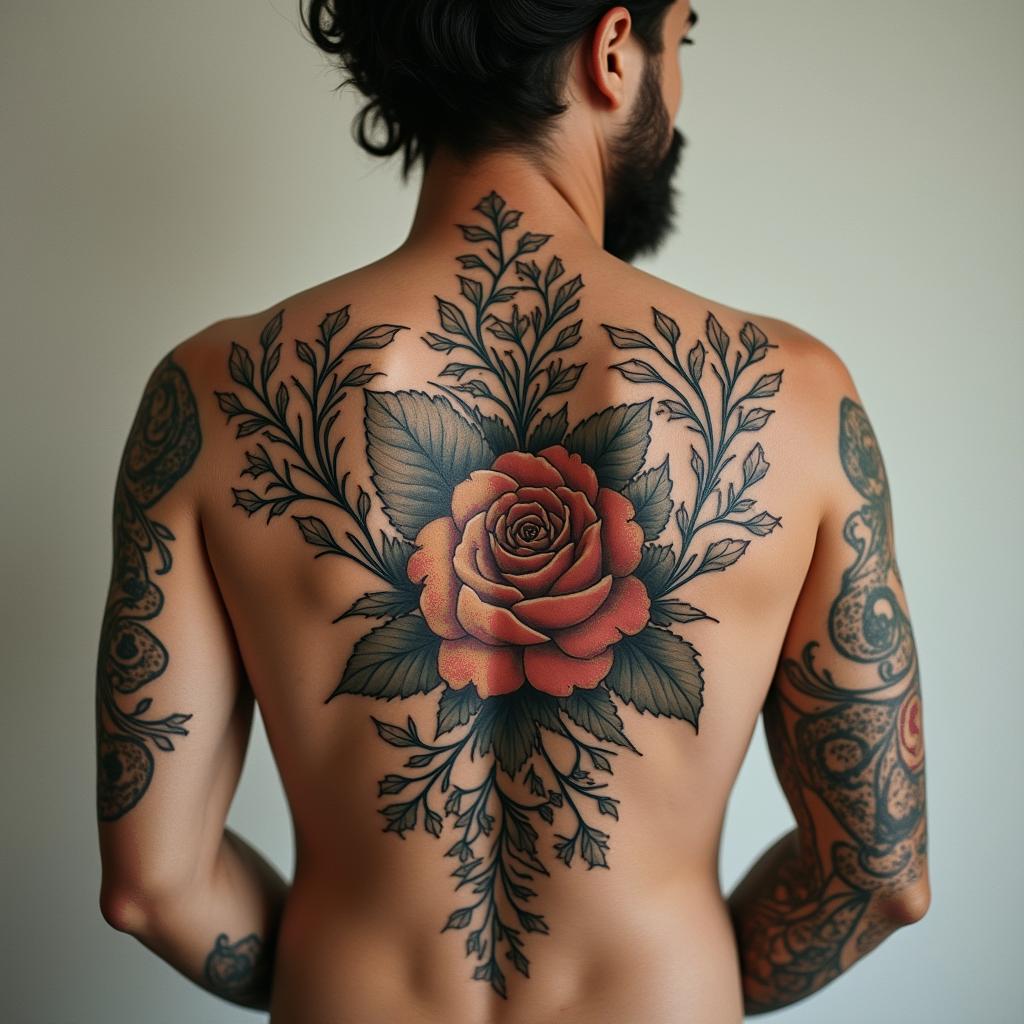 Twisted rose vinesin victorian style tattoo, featuring vintage and elegant elements, ornate frames, roses, antique, sepia-toned color scheme - Variation 3