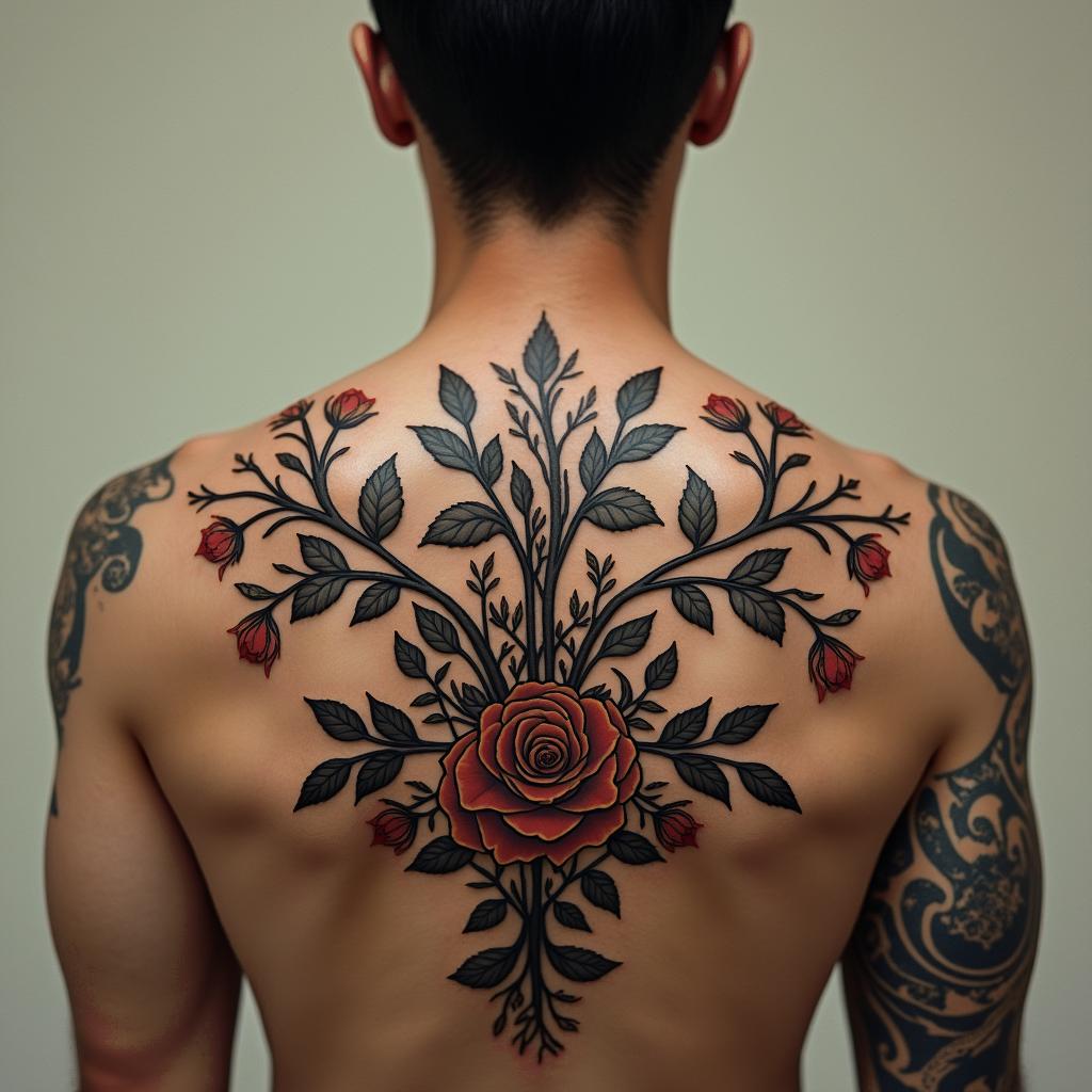 Twisted rose vinesin victorian style tattoo, featuring vintage and elegant elements, ornate frames, roses, antique, sepia-toned color scheme - Variation 2