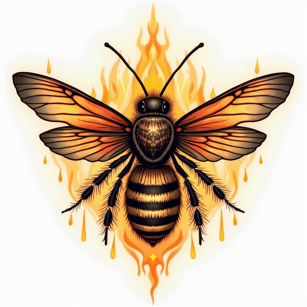 Name SARA with honeybee backgroundin flame tattoo style showcasing fiery elements with dynamic flame patterns, glowing effect of flames, natural colors - Variation 3