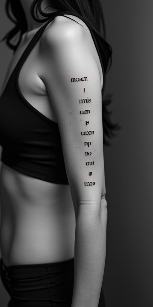 Momminimalist text-based tattoo, Monospace font ultra-realistic, perfectly placed, high-quality font design, photo-realistic shading, 8k, high quality, finely detailed typograph - Variation 2