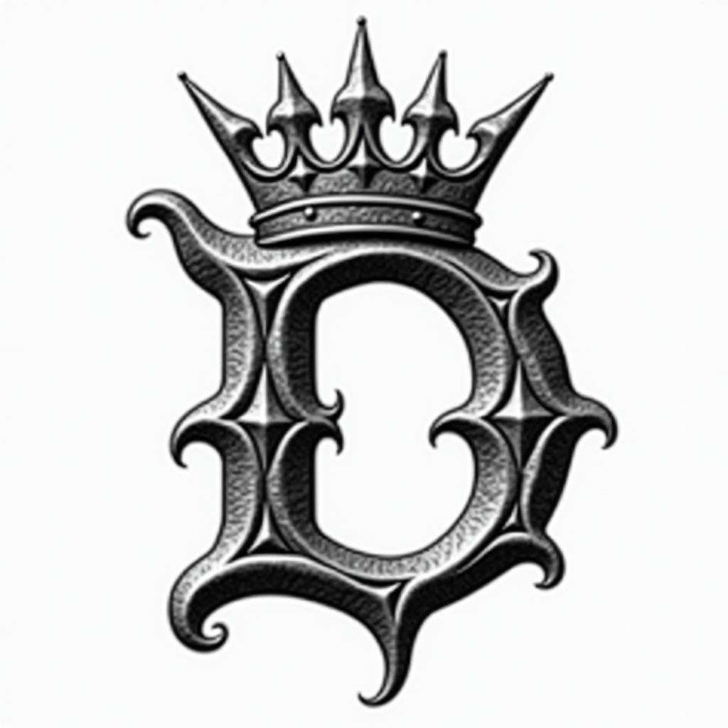 The letter D with a crown on ithigly detailed tattoo - Variation 5