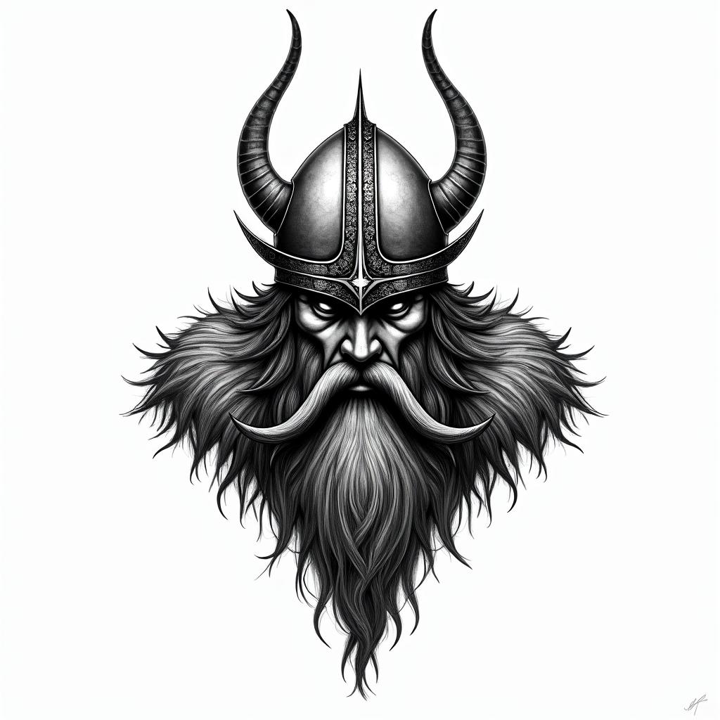 Fierce Viking with intricate helmet designtext-based tattoo, gothic font ultra-realistic, perfectly placed, high-quality font design, photo-realistic shading, 8k, high quality, finely detailed typography - Variation 10