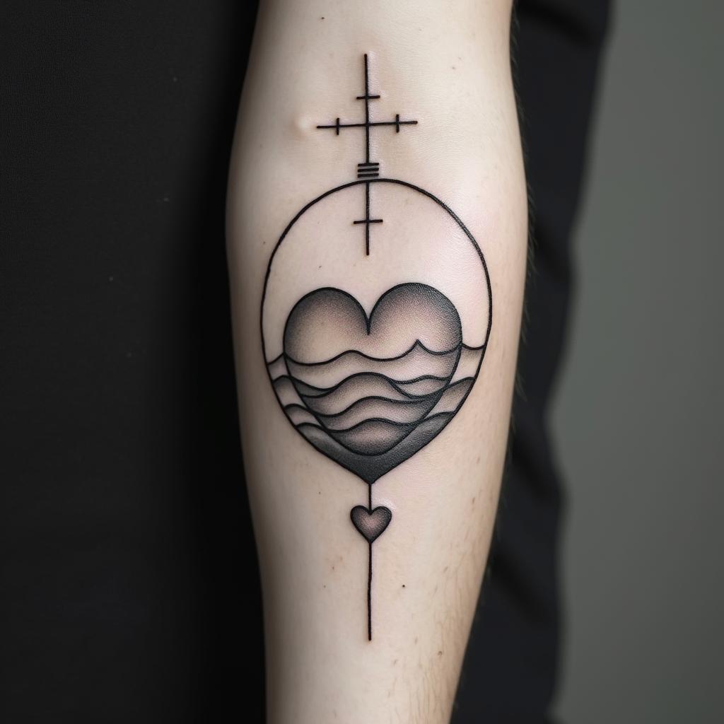 Luke 6:37 - 
Judge not, and ye shall not be judged: condemn not, and ye shall not be condemned: forgive, and ye shall be forgiven:in Modest style tattoo, featuring soft, delicate line work with simple and meaningful symbols, gentle waves, a heart, evoking a sense of serenity and grace, - Variation 4