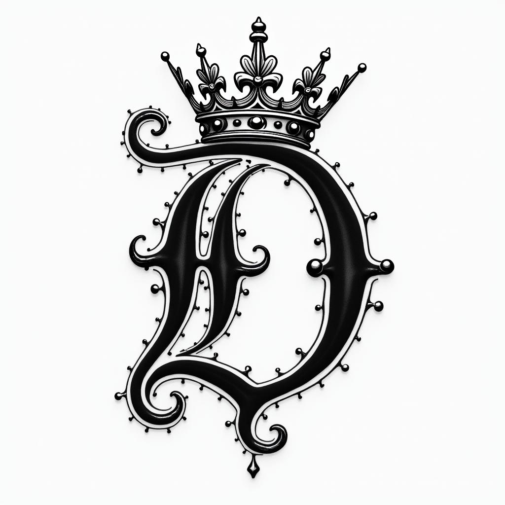 The letter D with a crown on ithigly detailed tattoo - Variation 1