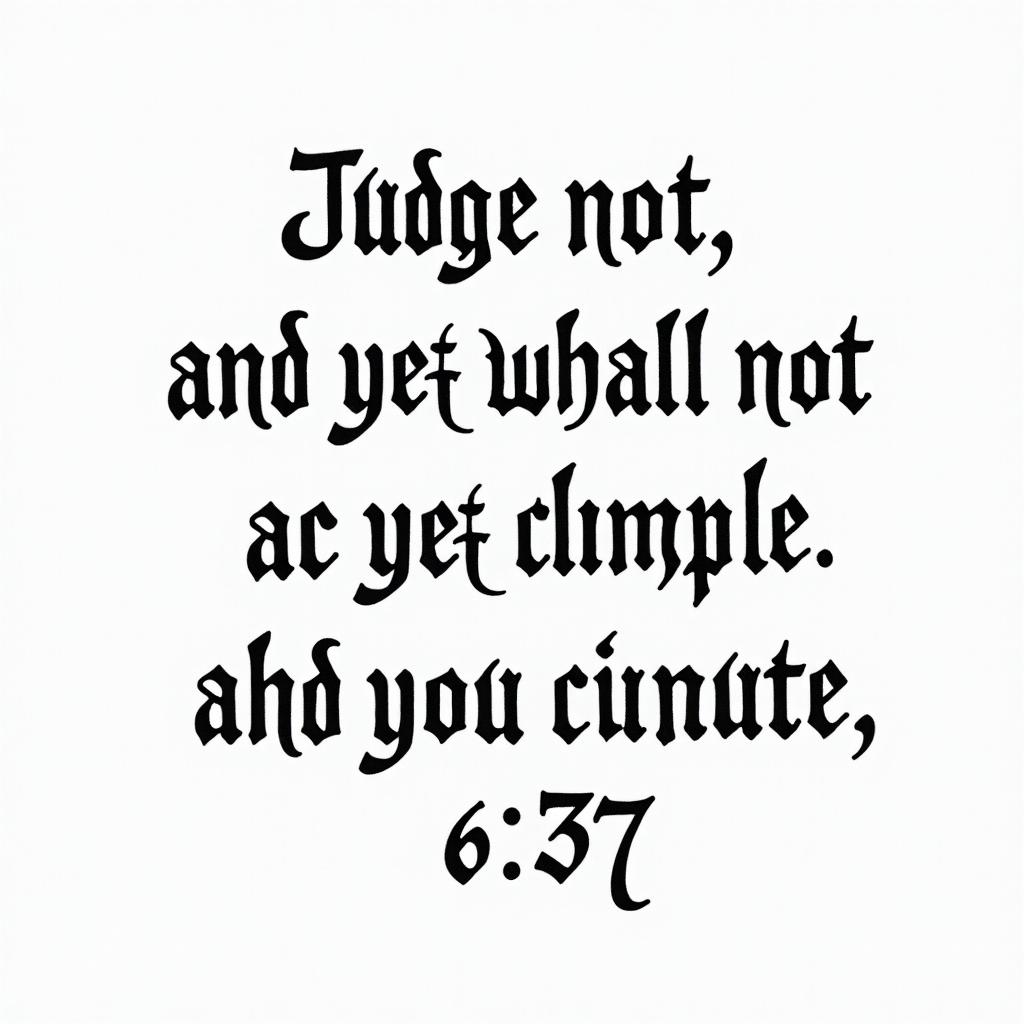 Luke 6:37 - 
Judge not, and ye shall not be judged: condemn not, and ye shall not be condemned: forgive, and ye shall be forgiven:text-based tattoo, gothic font ultra-realistic, perfectly placed, high-quality font design, photo-realistic shading, 8k, high quality, finely detailed typography - Variation 2