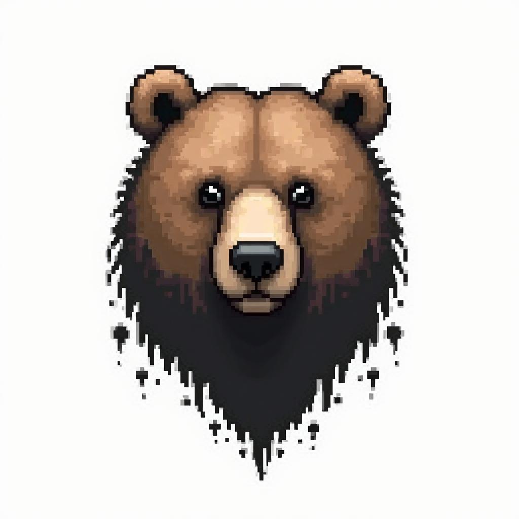Brown bearin 8-bit tattoo style, minimalistic pixel style tattoo, pixel art with simplified shapes and retro gaming visuals, inspired by 8-bit pixel based detailing