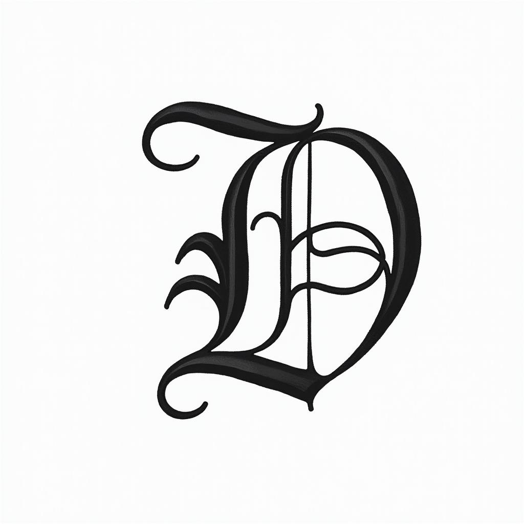 The letter D in fancy cursive with a king crownminimalist text-based tattoo, Monospace font ultra-realistic, perfectly placed, high-quality font design, photo-realistic shading, 8k, high quality, finely detailed typograph - Variation 5