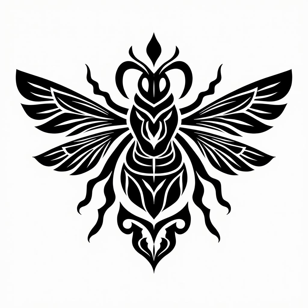 Name SARA with honeybee backgroundin tribal tattoo style, featuring bold and black geometric shapes, curved lines, intertwine and flow seamlessly, creating a powerful and symbolic design, polynesian and maori styles - Variation 2