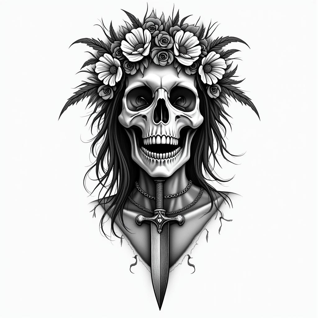 Maria Padilha of the souls, fork, daggerin bohemian style tattoo, 8k - Variation 2