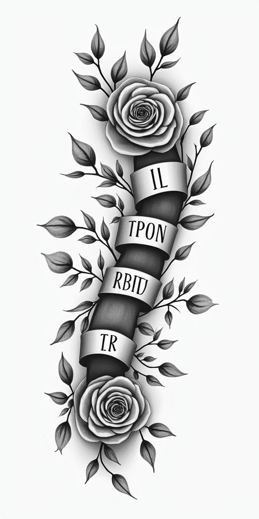 24_28_21in elegant cursive calligraphy style 2d tattoo, decorate with roses, featuring a smooth and flowing handwritten script with slightly thickened strokes for a luxurious and bold appearance,  heart symbol between names,  sleek and glossy black text with shadowing, minimalist matte white background, clean and sharp edges, illuminated with soft lighting, romantic, 8k, high-quality textures with refined typography - Variation 4