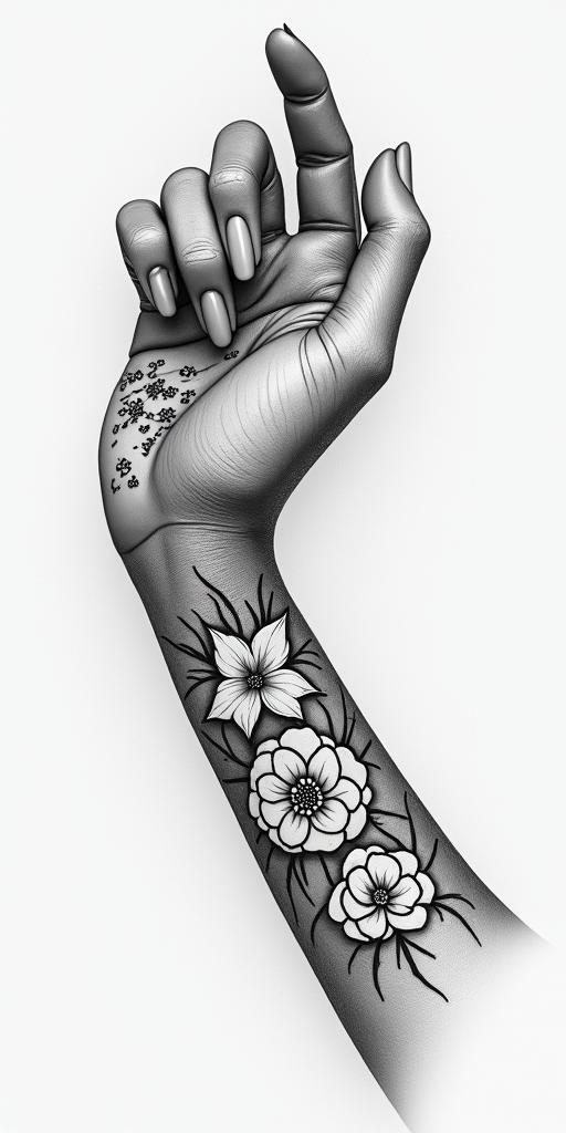 24_28_21in elegant cursive calligraphy style 2d tattoo, decorate with roses, featuring a smooth and flowing handwritten script with slightly thickened strokes for a luxurious and bold appearance,  heart symbol between names,  sleek and glossy black text with shadowing, minimalist matte white background, clean and sharp edges, illuminated with soft lighting, romantic, 8k, high-quality textures with refined typography - Variation 2