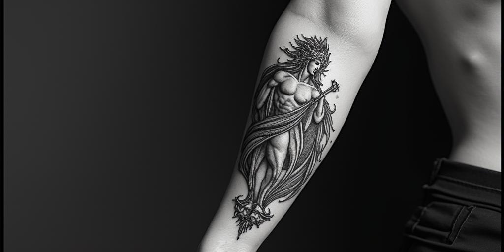 Athena, the goddess of war, firehigly detailed tattoo - Variation 59